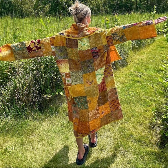 Women's Patchwork  Kantha Kimono Cardigan Duster Jacket - Picture 2 of 12